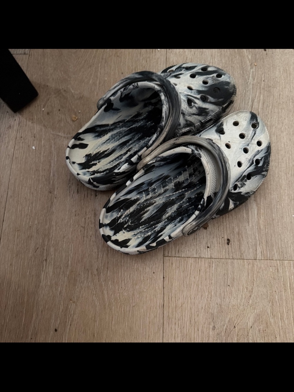 CROCS Black and White Marbled Slip-On Clogs